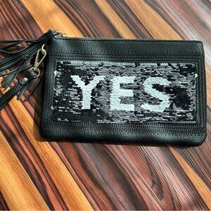 Shiraleah Black Sequin 'YES' or “NO” Bag